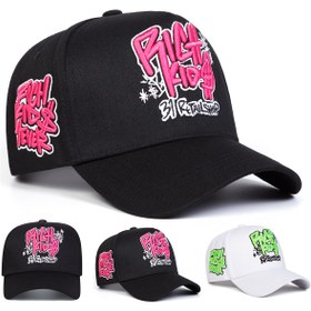 Resim Kadınlar için Ayarlanabilir Beyzbol Şapkası - Şık Siyah "BILLS FIGHT" Pembe Graffiti, Güneş Koruması, Nefes Alabilir Polyester, Bahar ve Sonbahar Açık Hava Aktiviteleri, Seyahat, Plaj Tatili için Mükemmel 