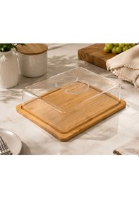 Resim Çok Amaçlı Bambu Tabanlı Akrilik Kapaklı Kahvaltılık,sunumluk,peynir Tabağı,fanuslu Saklama Kabı,24x18,5 Cm Açık Kahverengi 