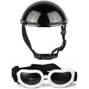 Resim Kulak Deliği İle Köpek Kaskı Evcil Hayvan Kaskı Ve Gözlük Seti Ayarlanabilir Kayış Köpek Güneş Gözlüğü Bisiklet İçin Yavru Köpek Başlığı L Mf 