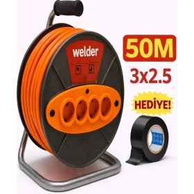 Resim Ys Welder 3 x 2,5 50 Metre Makaralı Seyyar Uzatma Kablosu 4 Prizli ( Dörtlü ) 