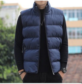 Resim Erkek Pamuklu Dik Yaka Yelek Mavi 