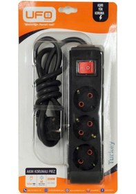 Resim Ufo 3'lü Siyah Anahtar Akım Korumalı Grup Priz 1.5 Mt Şok Korumalı Priz 1 - 3 M 