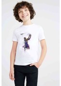 Resim Basketci Basket Oyuncusu Baskılı Unisex Çocuk Beyaz T-Shirt 