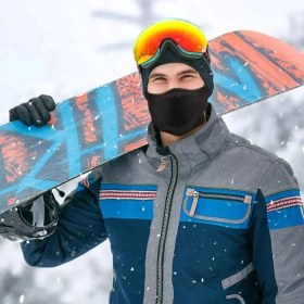 Resim Siyah Koruyucu Motorcu Yarım Yüz Maskesi, Nefes Alır Rüzgardan Korur 