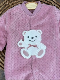 Resim 101 Dalmaçyalı Peluş Ayıcık Nakışlı Patikli Çıtçıtlı Kışlık Erkek Bebek Tulum Gül Kurusu 