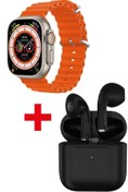 Resim GAMER ® Gs8 Watch 8 Ultra Akıllı Saat Turuncu Watch Inc Siyah Pro4 Benzeri Bluetooth Kulaklık Hediye 