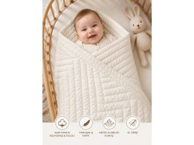 Resim di Tubina %100 Pamuk 90X130 cm El Dikişi Beyaz Doğal Nefes Alan Bebek Yorganı 