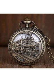 Resim keyfim shop Retro Tasarımlı Quartz Tren Kabartmalı Zincirli Köstekli Cep Saati 