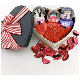 Resim Sevgililer Gününe Özel Kalp Kutuda Kar Küreleri Hediye Seti Sevgiliye Şık Hediye STR75 