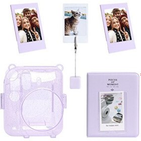 Resim Instax Mini 12 Simli Şeffaf Lila Kılıf PVC 64'lü Albüm ve Fotoğraf Çerçeveleri Aksesuar Seti 