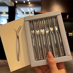 Resim 410 Paslanmaz Çelik Meyve Çatalı, Batı Tarzı İki Dişli Tatlı Çatalı, Kutu ile Meyve Şiş Seti 