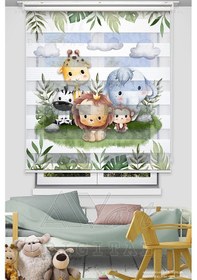 Resim Safari Sevimli Kahramanlar Baskılı Zebra Stor Perde - Çocuk Odası Perdesi - Animals Çok Renkli 