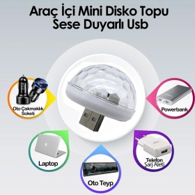 Resim Mega Oto Market Araç Içi Oto Araba Disko Topu Sese Duyarlı LED USB LED Lamba 