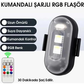 Resim Babikamium Kumandalı Şarjlı Çift RGB LED Flaşör Suya Dayanıklı 2 Adet Uzun Ömürlü Aksesuar 