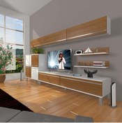 Resim Decoraktiv Eko 8 Mdf Std Krom Ayaklı Tv Ünitesi Tv Sehpası - Beyaz - Ceviz 