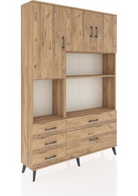 Resim Arges Dolap 8 Raflı 5 Çekmeceli 3 Kapaklı 132x30x195 Çam-çam/çam Atlas Çam/atlas Çam 