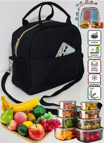Resim Anne Bebek Askılı Taşıma Çantası Isı Yalıtımlı Termal Yemek, Mama, Beslenme, Gıda Çantası Bej - Siyah 