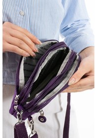 Resim Nemo Bags Mor Unisex Cüzdan, 4 Gözlü, Telefonluk, Crinkle Kumaş, Çapraz Askılı Omuz Çantası, 20x12cm Mor 
