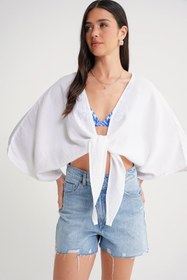 Resim Mixray 4723 Kadın Önü Bağlamalı Bolero Bluz Ekru 