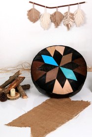 Resim Ottoman Pouffe İskandinav El Yapımı Hakiki Kuzu Derisi Bohem Bahçe Balkon Bungalov Puf Minder 60x30cm(DOLGULU) 
