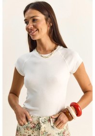 Resim Shade Kadın Pamuklu Kısa Kollu Ranglan T-shirt 1091 60286102 - Beyaz 
