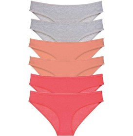 Resim 6 Adet Set Likralı Kadın Slip Külot Gri Pudra Fuşya 