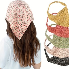 Resim 5 adet Çiçek Desenli Şifon Başlık - Esnek, Üçgen Saç Atkısı Çeşitli Renklerde (Pembe, Sarı, Yeşil, Siyah, Mavi) - Hafif, Rahat Saç Aksesuarları Şık Günlük Bakışlar İçin, Günlük Başlık|Çiçek Desenli Başlıklar|Esnek Başlık 