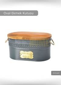 Resim Jet's Home Bambu Kapaklı Ekmek Sepeti Saklama Kutusu Metal Şık Tasarım Antrasit Antrasit 