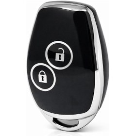 Resim Renault Clio 3 Kangoo Symbol Uyumlu Çapraz Tuş 2 Buton Nano Anahtar Kılıfı Siyah Gümüş 