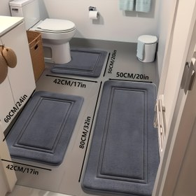 Resim 25D Sünger Yoğunluğu, 3 Parça Set - Süper Emici Kaymaz Banyo Matı, Yumuşak ve Rahat Yüksek Kaliteli Banyo Halısı, Küvetler ve Duşlar İçin Uygun, Banyo Aksesuarı ve Ev Dekoru Zemin Paspası 