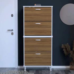 Resim Modilayn Umay' 2 Li Antre Hol 72 X 168 X 25, 5 Cm Lik 4 Düşer Kapak 8 Göz Raf Bölmeli Ayakkabılık Beyaz - Ceviz 