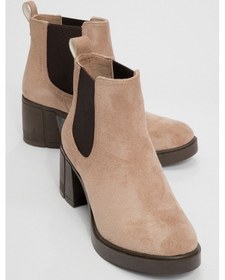 Resim Loves Bej Süet Lastikli Kadın Kalın Topuklu Bot Bej Süet 