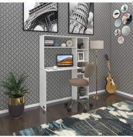 Resim Kenzlife Bilgisayar Çalışma Masası Prost Byz 140 100 20 Kitaplık Sağda Ofis Sekreter Laptop 