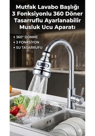 Resim Su Tasarruflu Krom 3 Fonksiyonlu Döner Musluk Ucu Mutfak Evye Banyo Lavabo Çeşme Batarya Aparatı Çok Renkli 
