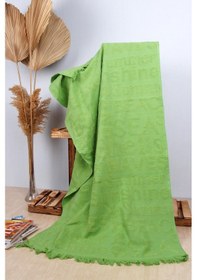 Resim %100 Pamuk 70x150 Yazı Jakarlı Plaj Havlusu 