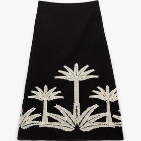 Resim Koton Pamuklu Nakış Detaylı Palmiye Desenli A Kesim Midi Etek Siyah Desenli 5sak70076ew Siyah Desenli Siyah 