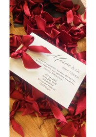 Resim Kaliteli Kalın Bordo Kurdele Kaliteli Kına Gecesi Davetiyesi 50 A 