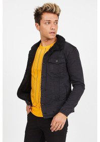 Resim Serseri Jeans Erkek Siyah Kürklü Füme Renk Eskitmeli Slim Fit Kot Ceket Füme 
