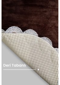 Resim Gülruba Oval Kahve Çeyizlik Dantelli 2'li Banyo Paspası Seti Kaymaz Tabanlı Klozet Takımı 