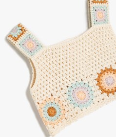 Resim Kız Bebek Kare Yaka Örgü Detaylı Pamuklu Askılı Crop Triko Atlet 