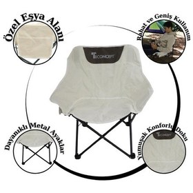 Resim T.concept Konforlu Kolay Taşınabilir Metal Ayaklı Katlanabilir Geniş Kamp Sandalye Beyaz Renk Beyaz 
