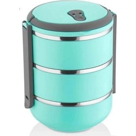 Resim Özbience 3 Katlı Turkuaz Paslanmaz Yemek Termosu, Pratik ve Şık Sefer Tası 