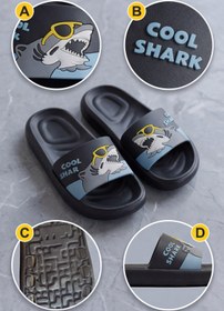 Resim 3D Desenli Cool Shark Gözlüklü Köpek Balığı Figürlü Erkek Çocuk Terlik - Islak Zemin Kaymaz Tabanlı Yumuşak ve Hafif Yazlık Çocuk Sandalet Terlik 