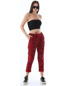 Resim Eren Style Italyan Beli Bağlamalı Kamuflaj Desenli Dar Paça Pantolon-9078 Kırmızı 