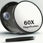 Resim 60X Büyüteç Makyaj Aynası Emme Kupası ile - Hassas Makyaj ve Saç Çıkarma için Taşınabilir El Tipi Tasarım, Pil Gerektirmez, Cilalı Yüzey, Yakın Gözlem için İdeal, Makyaj Vani, Şık Dairesel Ayna, Dayanıklı Plastik Çerçeve 