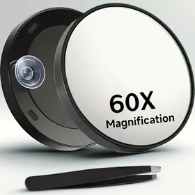 Resim 60X Büyüteç Makyaj Aynası Emme Kupası ile - Hassas Makyaj ve Saç Çıkarma için Taşınabilir El Tipi Tasarım, Pil Gerektirmez, Cilalı Yüzey, Yakın Gözlem için İdeal, Makyaj Vani, Şık Dairesel Ayna, Dayanıklı Plastik Çerçeve 