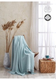 Resim Turkuaz 4 Katlı Müslin %100 Pamuk Pike - Yatak Örtüsü-tv Battaniy Turkuaz 