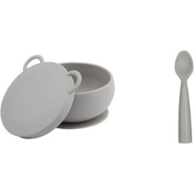 Resim Kapaklı Kase + Nam Nam Kaşık Set Gri 