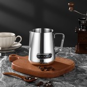 Resim Paslanmaz Çelik Süt Köpürtme Sürahisi Seti Entegre Termometre ile, 600ml Kapasite - Latte Art Buharlama Sürahisi, Ölçü İşaretli Espresso Kahve Köpürtme Kupası 