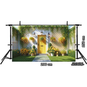 Resim Venspor Sarı Çiçeklerle Süslenmiş Bahçe Kapısı Arkaplan, 200x150cm, Fon, Duvar Örtüsü 